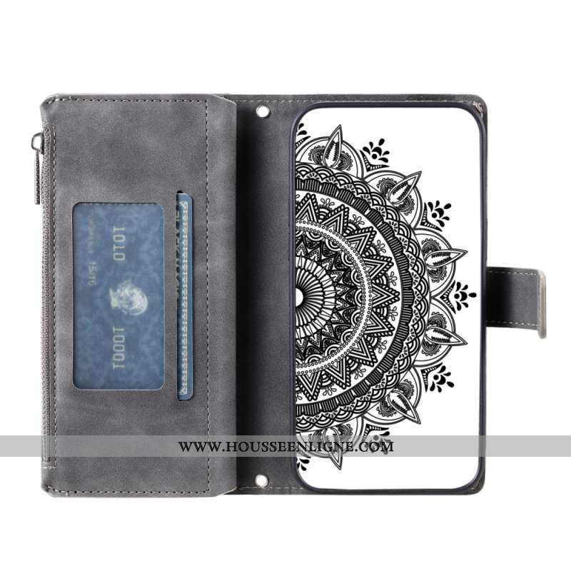 Housse Samsung Galaxy S25 Edge Portefeuille Effet Daim Mandala