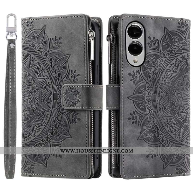 Housse Samsung Galaxy S25 Edge Portefeuille Effet Daim Mandala