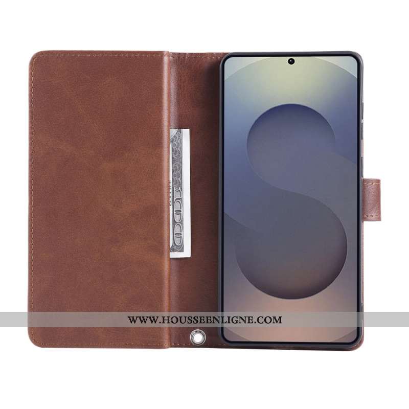 Housse Samsung Galaxy S25 Edge Portefeuille Magnétique et Lanière