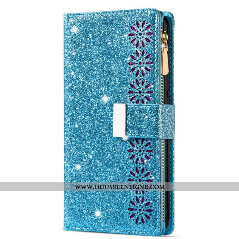Housse Samsung Galaxy S25 Edge Portefeuille Paillettes à Lanière