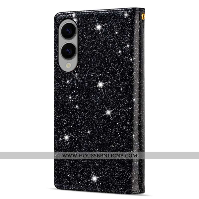 Housse Samsung Galaxy S25 Edge Portefeuille Paillettes à Lanière