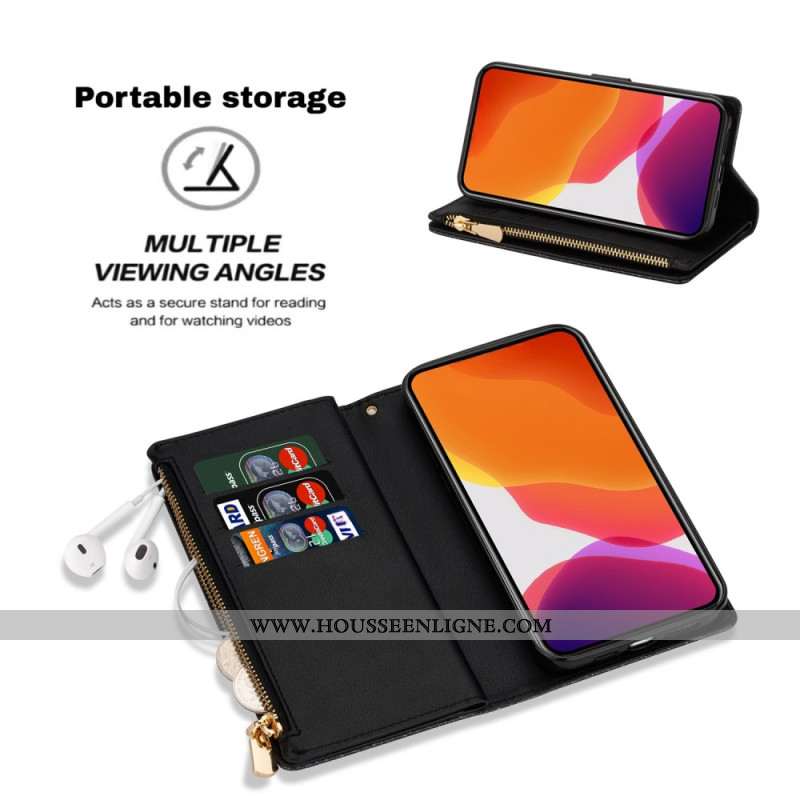 Housse Samsung Galaxy S25 Edge Portefeuille Paillettes à Lanière