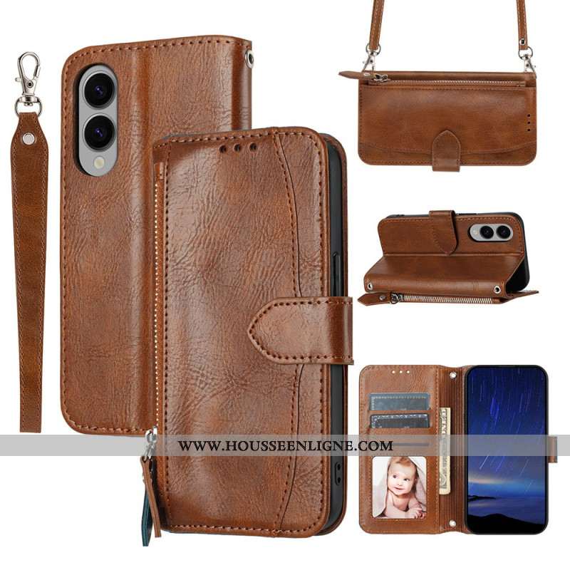 Housse Samsung Galaxy S25 Edge Portefeuille Vintage avec Lanière et Bandoulière