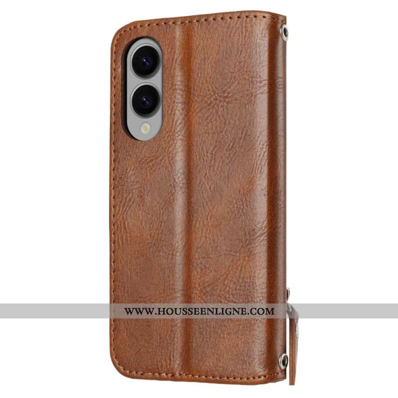Housse Samsung Galaxy S25 Edge Portefeuille Vintage avec Lanière et Bandoulière