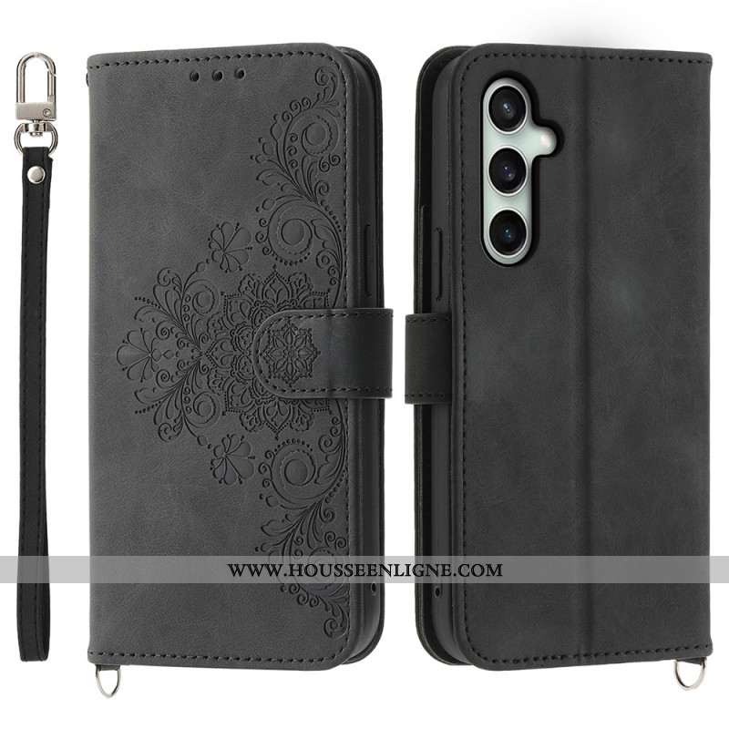 Housse Samsung Galaxy S25 FE Empreinte Dentelle avec Lanière et Bandoulière