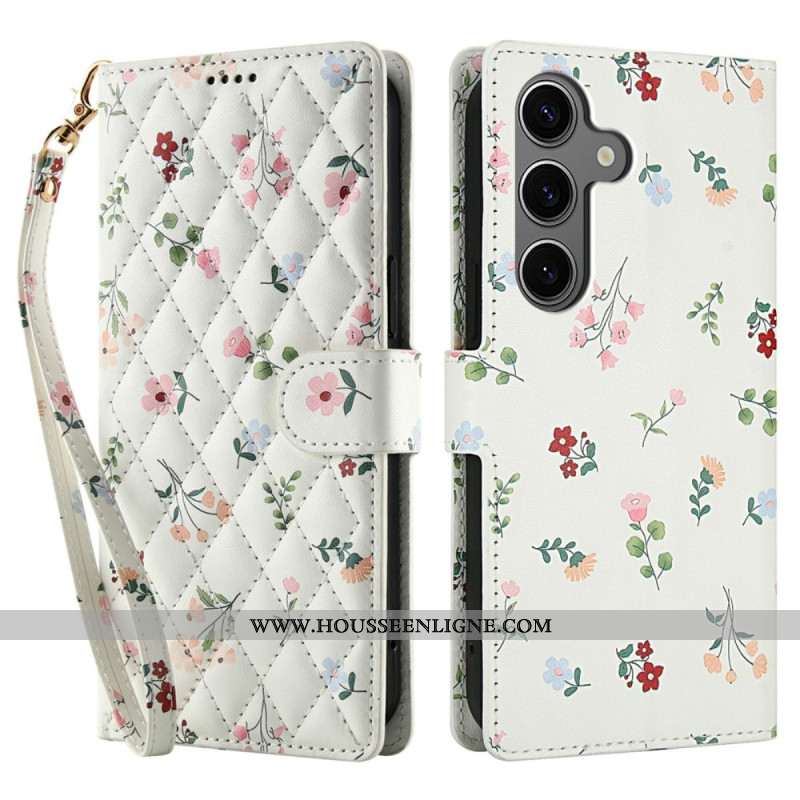 Housse Samsung Galaxy S25 FE Fleurettes à Lanière