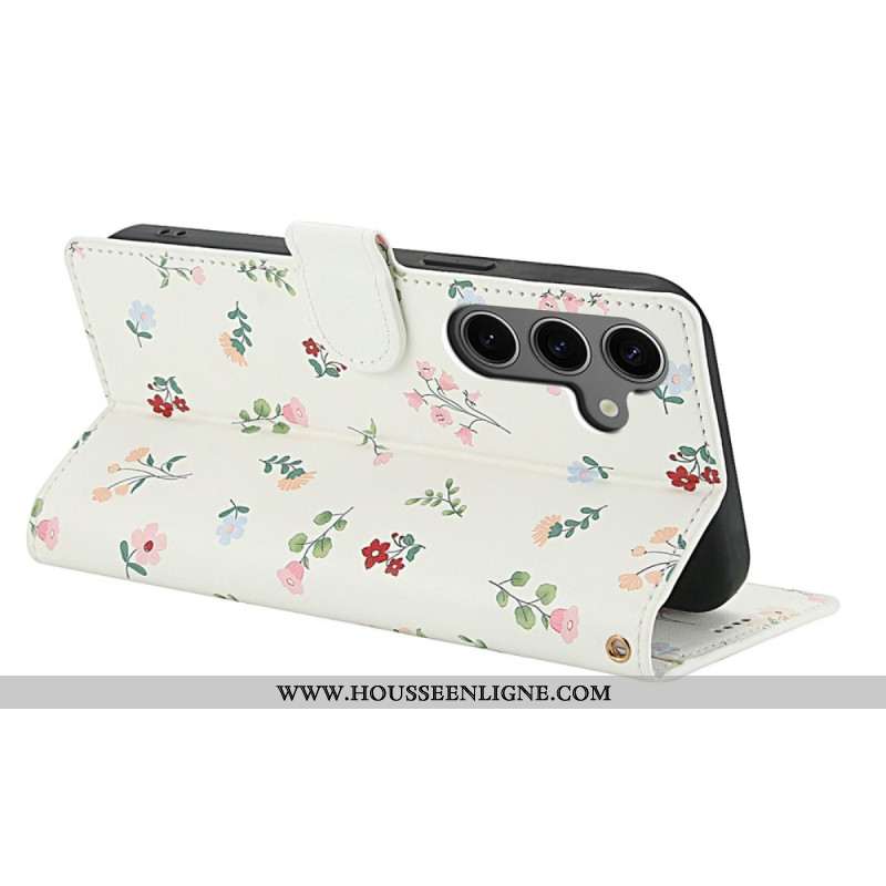 Housse Samsung Galaxy S25 FE Fleurettes à Lanière