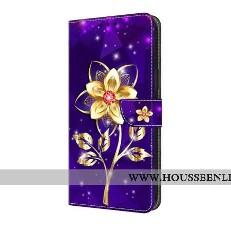 Housse Samsung Galaxy S25 FE Fleurs Dorées sur Fond Violet