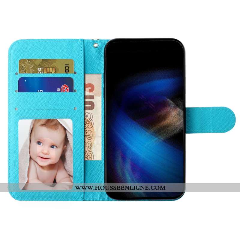 Housse Samsung Galaxy S25 FE Marbre Bleu à Lanière