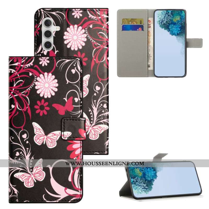 Housse Samsung Galaxy S25 FE Papillons sur Fond Noir