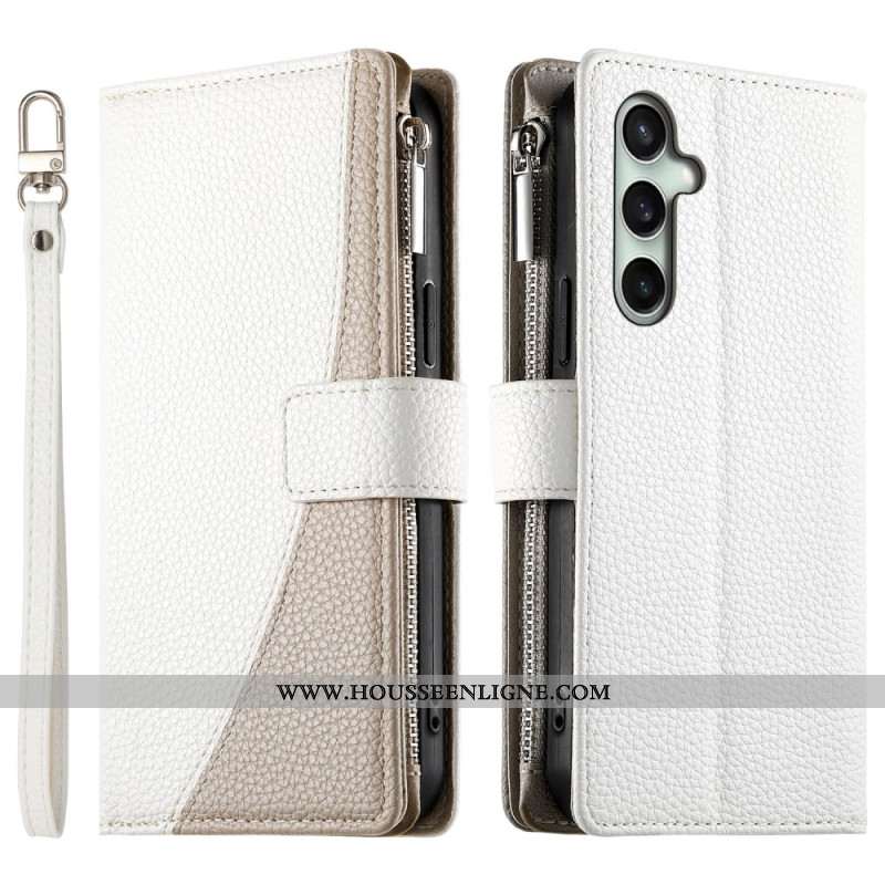 Housse Samsung Galaxy S25 FE Portefeuille Zippé en Cuir avec Sangles