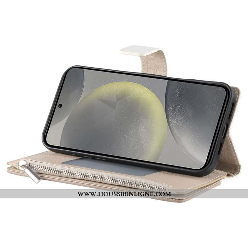 Housse Samsung Galaxy S25 FE Portefeuille Zippé en Cuir avec Sangles