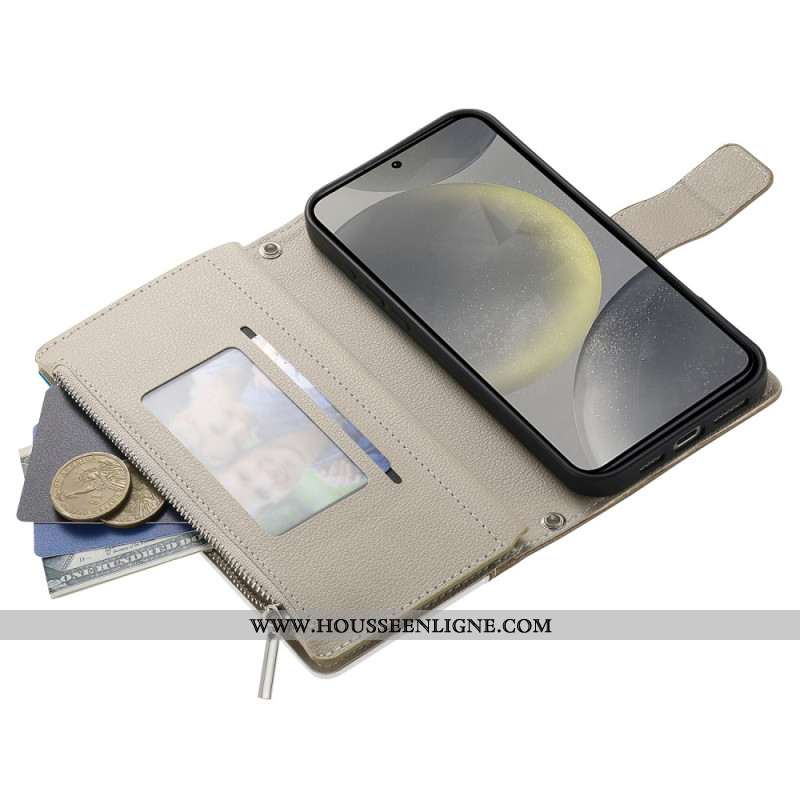 Housse Samsung Galaxy S25 FE Portefeuille Zippé en Cuir avec Sangles
