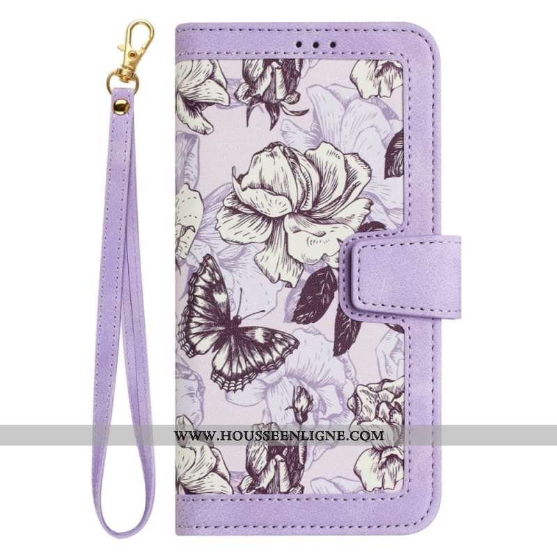 Housse Samsung Galaxy S25 Plus 5G Design Floral avec Lanière