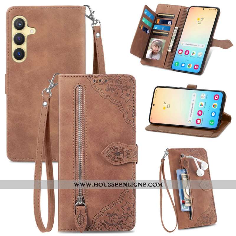 Housse Samsung Galaxy S25 Plus 5G Effet Daim Dentelle à Lanière