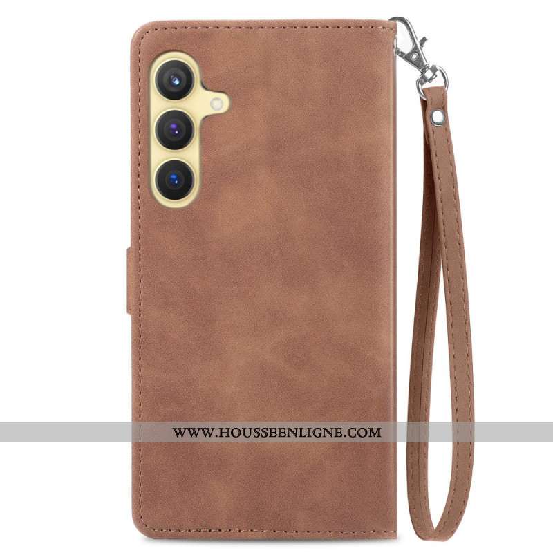 Housse Samsung Galaxy S25 Plus 5G Effet Daim Dentelle à Lanière