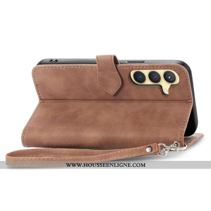 Housse Samsung Galaxy S25 Plus 5G Effet Daim Dentelle à Lanière