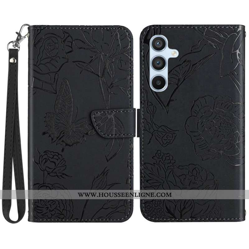 Housse Samsung Galaxy S25 Plus 5G Empreinte Papillons à Lanière