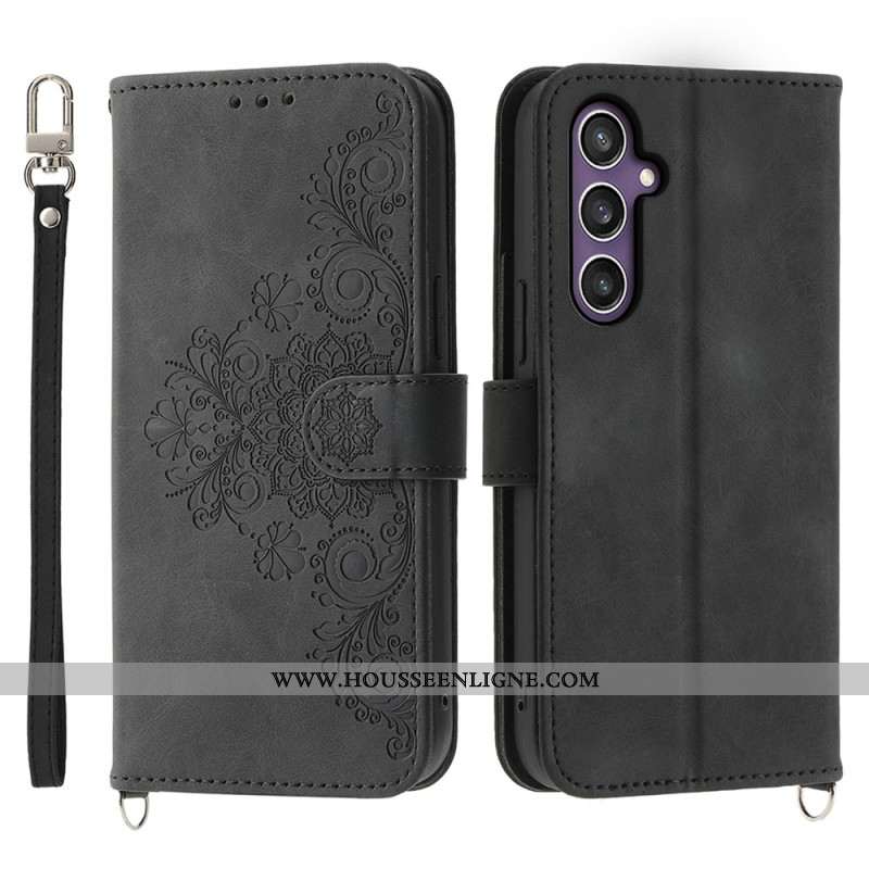 Housse Samsung Galaxy S25 Plus 5G Motif Floral et Sangles