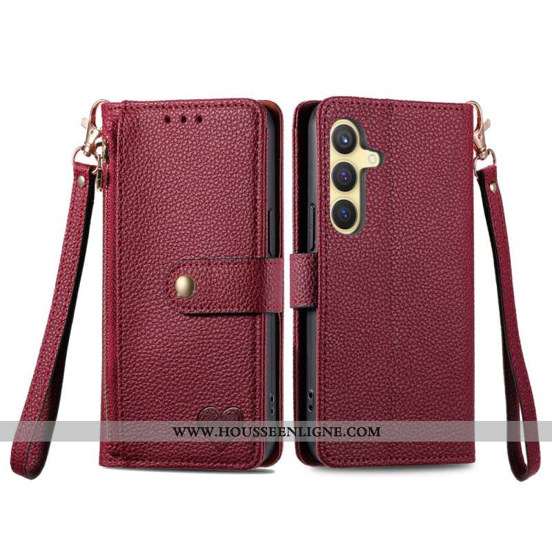 Housse Samsung Galaxy S25 Plus 5G Portefeuille en Cuir et Poche Zippée Anti-RFID