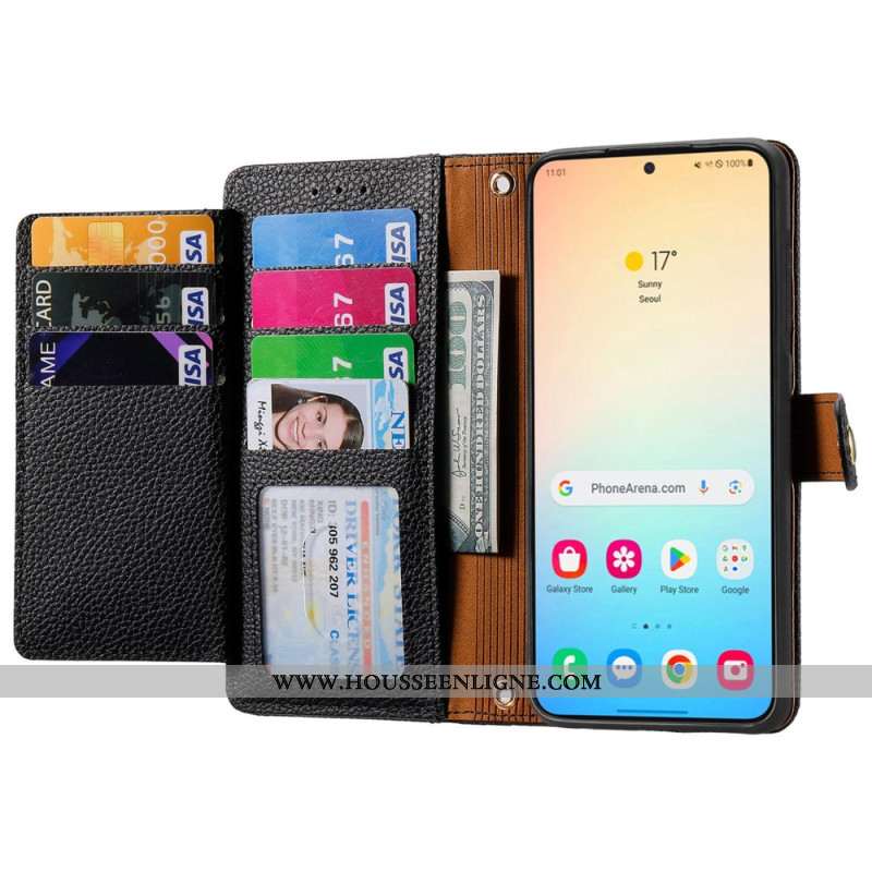 Housse Samsung Galaxy S25 Plus 5G Portefeuille en Cuir et Poche Zippée Anti-RFID