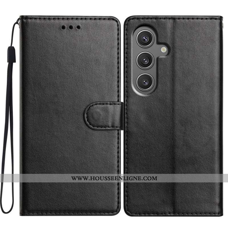 Housse Samsung Galaxy S25 Plus 5G Simili Cuir Uni avec Lanière