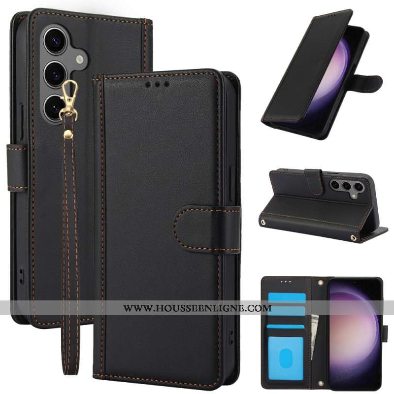 Housse Samsung Galaxy S25 Plus 5G Style Cuir avec Lanière