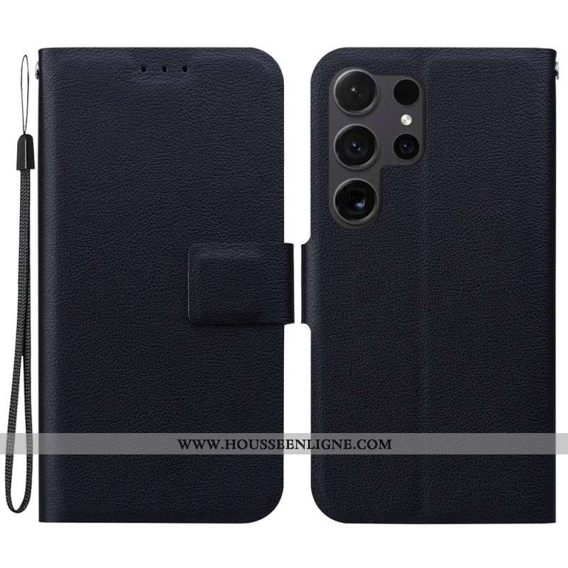 Housse Samsung Galaxy S25 Ultra 5G Effet Cuir Uni avec Lanière