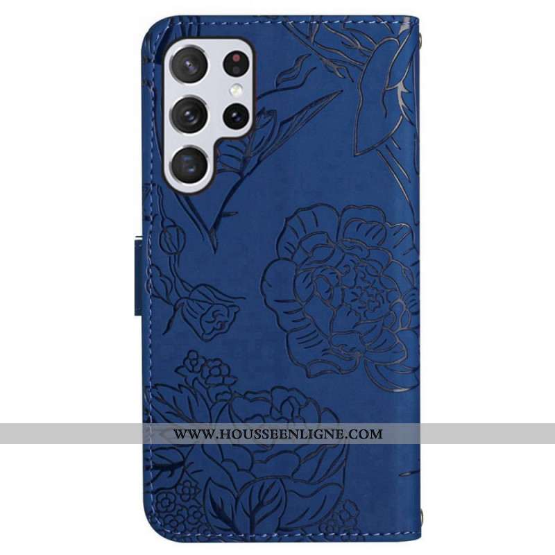 Housse Samsung Galaxy S25 Ultra 5G Empreinte Papillons à Lanière