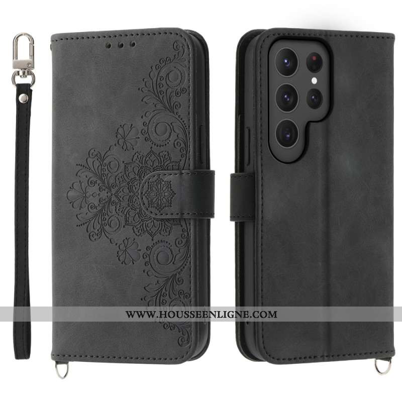 Housse Samsung Galaxy S25 Ultra 5G Motif Floral et Sangles