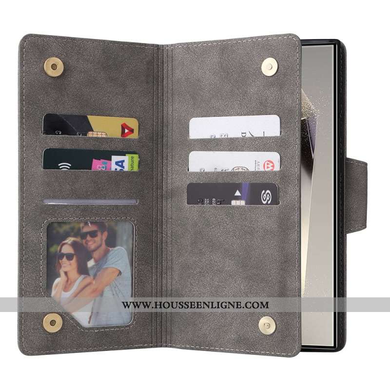 Housse Samsung Galaxy S25 Ultra 5G Portefeuille Effet Daim avec Lanière