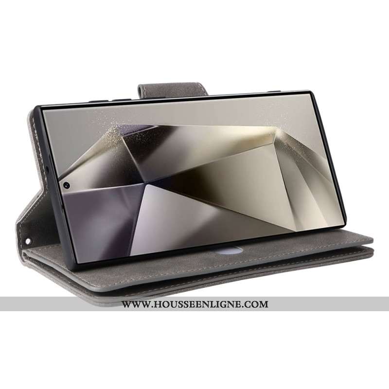 Housse Samsung Galaxy S25 Ultra 5G Portefeuille Effet Daim avec Lanière