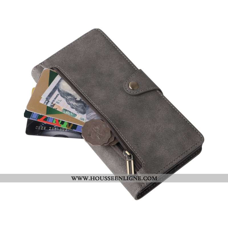 Housse Samsung Galaxy S25 Ultra 5G Portefeuille Effet Daim avec Lanière