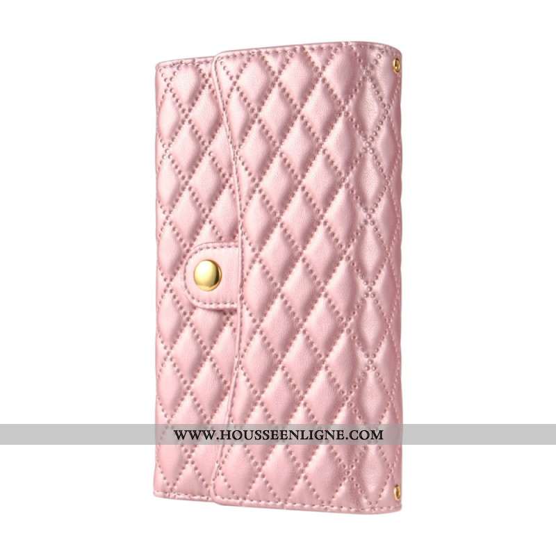 Housse Samsung Galaxy S25 Ultra 5G Portefeuille Matelassé avec Bandoulière