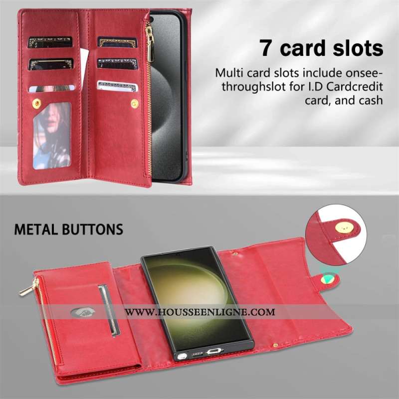 Housse Samsung Galaxy S25 Ultra 5G Portefeuille Matelassé avec Bandoulière