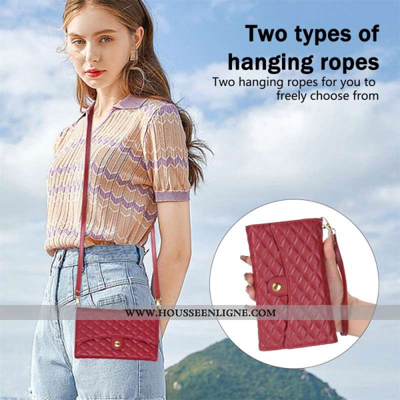 Housse Samsung Galaxy S25 Ultra 5G Portefeuille Matelassé avec Bandoulière