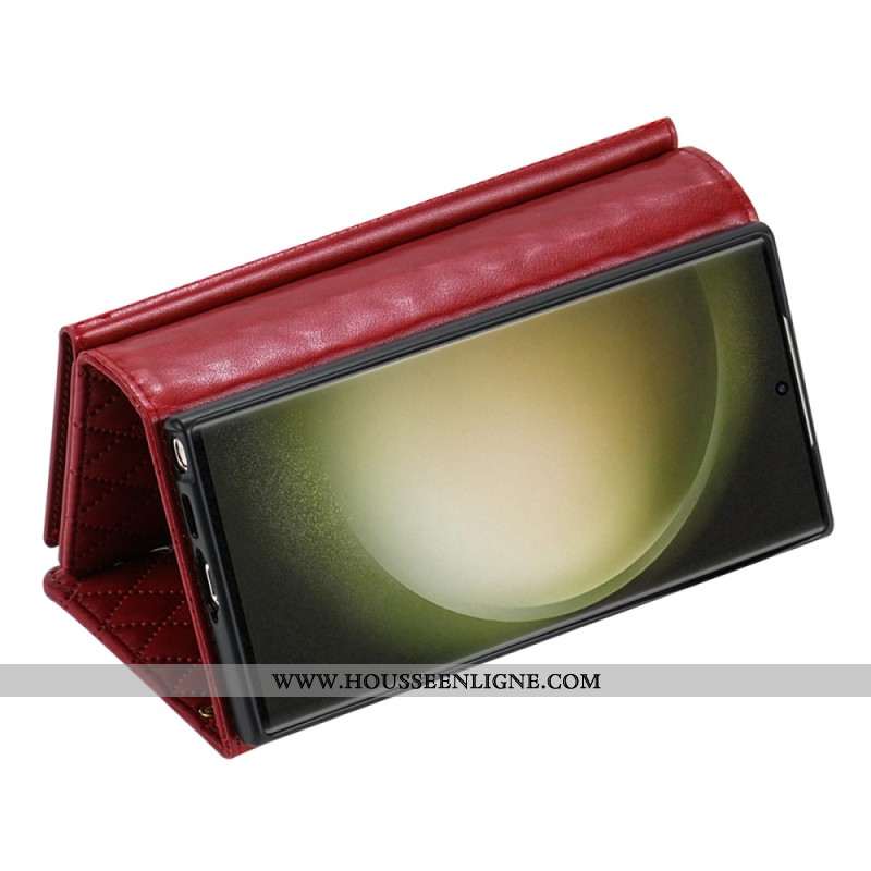 Housse Samsung Galaxy S25 Ultra 5G Portefeuille Matelassé avec Bandoulière