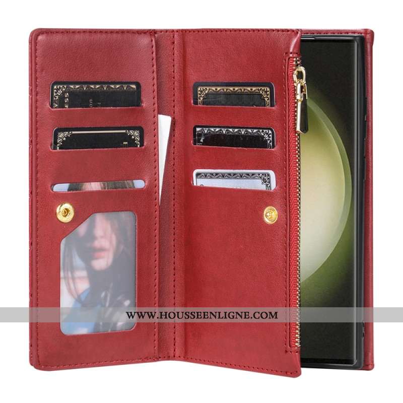 Housse Samsung Galaxy S25 Ultra 5G Portefeuille Matelassé avec Bandoulière