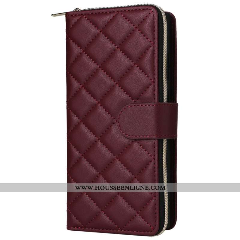 Housse Samsung Galaxy S25 Ultra 5G Portefeuille Matelassé avec Lanière et Bandoulière