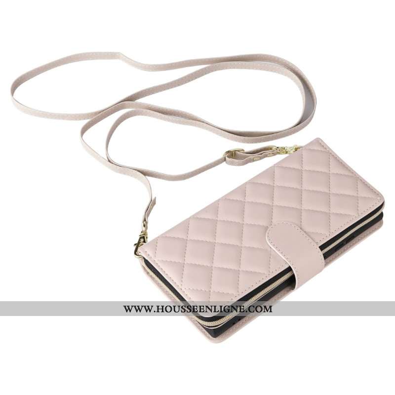 Housse Samsung Galaxy S25 Ultra 5G Portefeuille Matelassé avec Lanière et Bandoulière