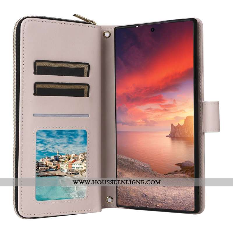 Housse Samsung Galaxy S25 Ultra 5G Portefeuille Matelassé avec Lanière et Bandoulière