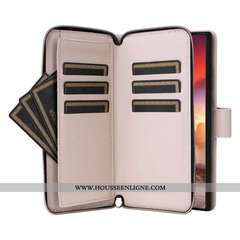 Housse Samsung Galaxy S25 Ultra 5G Portefeuille Matelassé avec Lanière et Bandoulière