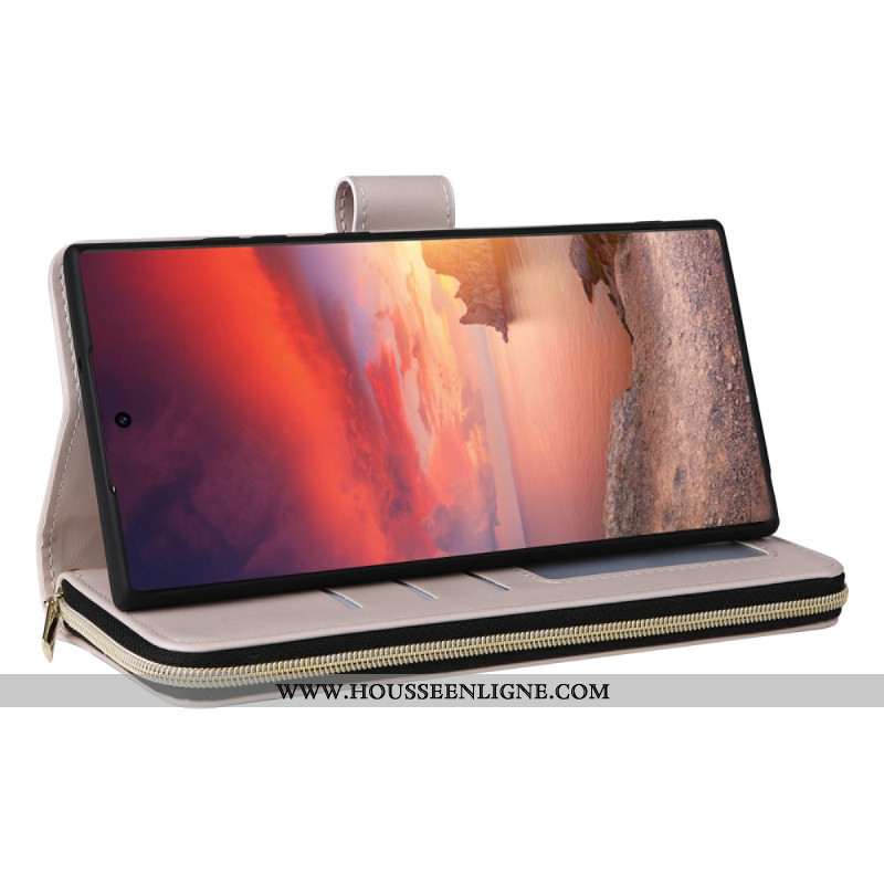 Housse Samsung Galaxy S25 Ultra 5G Portefeuille Matelassé avec Lanière et Bandoulière