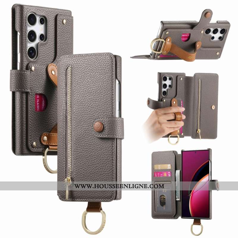 Housse Samsung Galaxy S25 Ultra 5G Portefeuille Protection RFID avec Pochette et Anneau