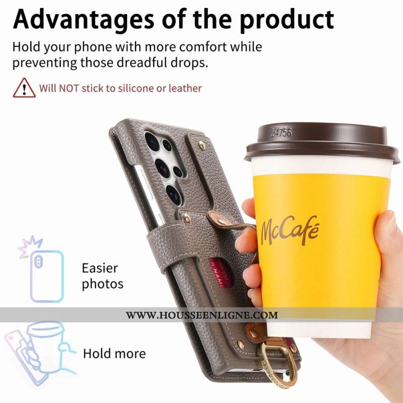 Housse Samsung Galaxy S25 Ultra 5G Portefeuille Protection RFID avec Pochette et Anneau