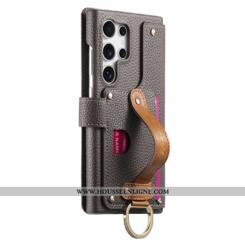 Housse Samsung Galaxy S25 Ultra 5G Portefeuille Protection RFID avec Pochette et Anneau