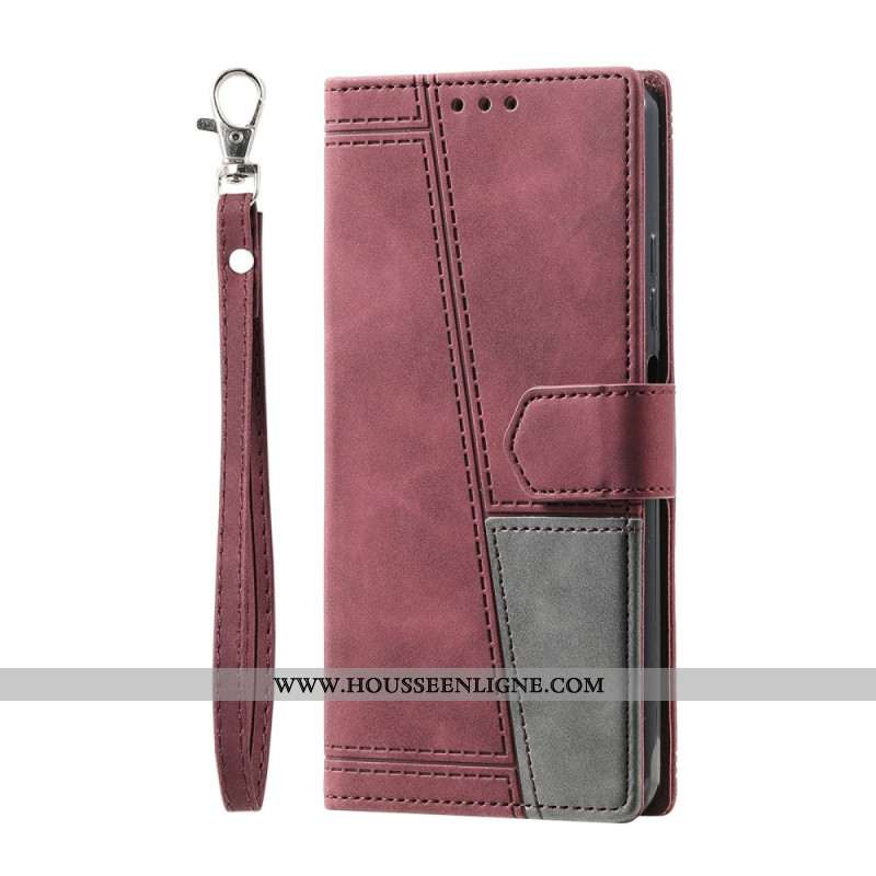 Housse Samsung Galaxy S25 Ultra 5G Portefeuille RFID Style Daim Bicolore à Lanière