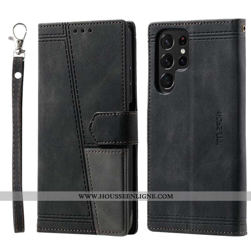 Housse Samsung Galaxy S25 Ultra 5G Portefeuille RFID Style Daim Bicolore à Lanière