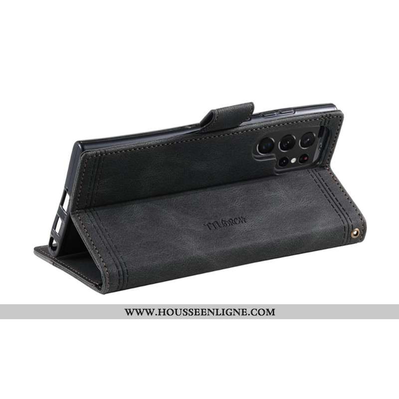 Housse Samsung Galaxy S25 Ultra 5G Portefeuille RFID Style Daim Bicolore à Lanière