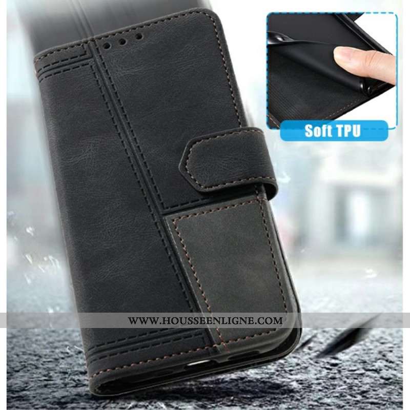 Housse Samsung Galaxy S25 Ultra 5G Portefeuille RFID Style Daim Bicolore à Lanière